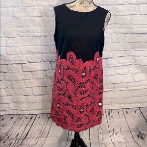Tibi Embroidered Shift Dress Paisley Design Sleeveless Size 8 Scalloped Hem